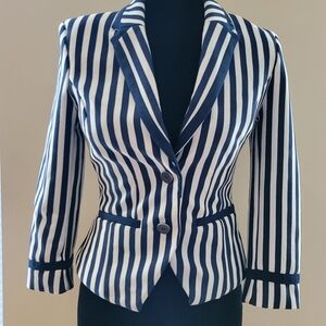 H&M Blue and White Stripe Fitted Blazer, size 8